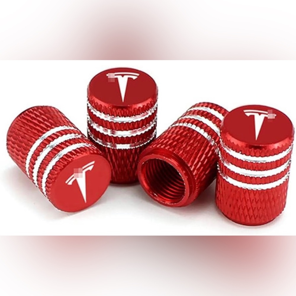 Tesla red Tire Air Valve caps - 4pcs